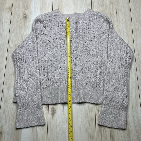 Vince Cropped Cream Cashmere Wool Cable Loose Knit Sweater Womens XS - Picture 5 of 7